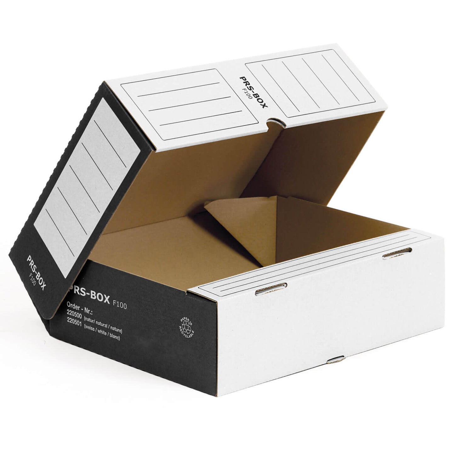 PRS Ablageboxen F100, Weiß/Schwarz, 100mm, 20 Stück