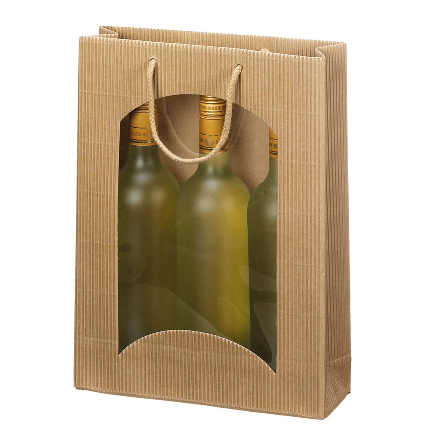 Sac de transport de bouteilles PRS-EP avec fenêtre au design « OpenWave » pour 1 à 3 bouteilles, naturel, 20 pièces/paquet.
